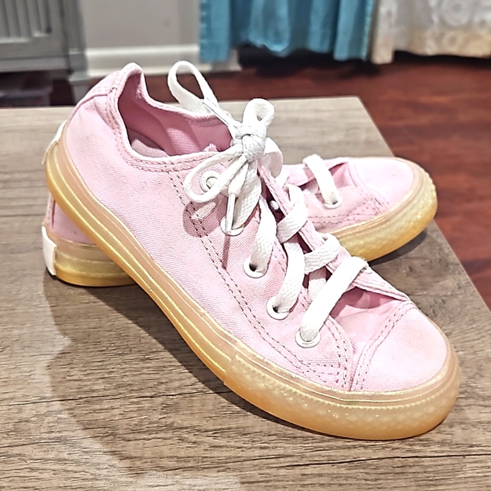 Cherry Blossom Pink Converse US 13with gold bottoms